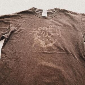 Brown Lone Wolf Graphic Tee – Faded Biker / Western T-Shirt – Cotton medium